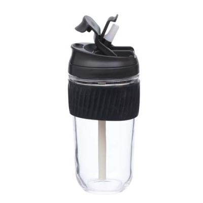 BLACK REUSABLE TRAVEL CUP WITH STRAW 540ml