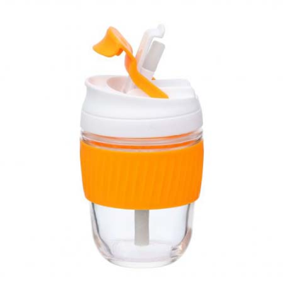 ORANGE REUSABLE TRAVEL CUP WITH STRAW 360ml