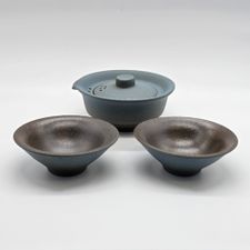 KUNG FU PORTABLE 3PC TEA SET - BLUE